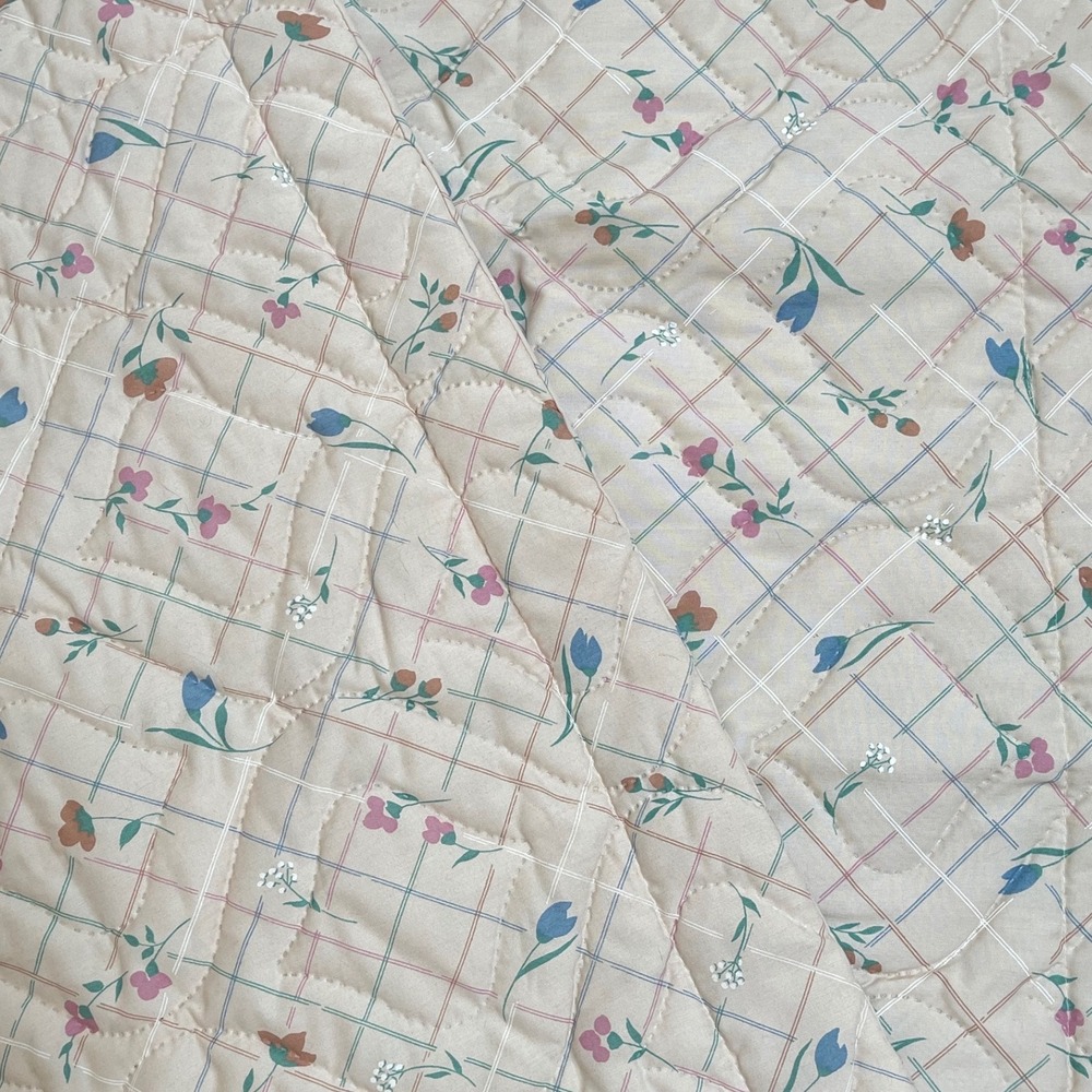 JCPenney Vintage Floral‎ Quilted Pillow Sham Set Beige Pink Cottagecore 80s 70s